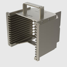 Laden Sie das Bild in den Galerie-Viewer, Wafer Cassette 6&quot; - aluminum (coated), 13 slot, slot-shape angular, top-plate (top), H-bar (bottom), with handle (high)
