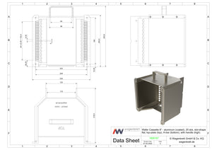 Wafer Cassette 8" - aluminum (coated), 25 slot, slot-shape flat, top-plate (top), H-bar (bottom), with handle (high)