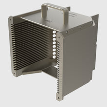 Laden Sie das Bild in den Galerie-Viewer, Wafer Cassette 8&quot; - aluminum (coated), 25 slot, slot-shape flat, top-plate (top), H-bar (bottom), with handle (high)
