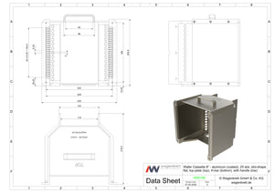 Wafer Cassette 8" - aluminum (coated), 25 slot, slot-shape flat, top-plate (top), H-bar (bottom), with handle (low)