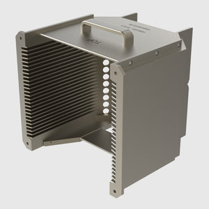 Wafer Cassette 8" - aluminum (coated), 25 slot, slot-shape flat, top-plate (top), H-bar (bottom), with handle (low)
