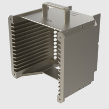 Laden Sie das Bild in den Galerie-Viewer, Wafer Cassette 8&quot; - aluminum (coated), 13 slot, slot-shape flat, top-plate (top), H-bar (bottom), with handle (high)
