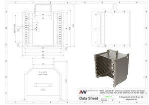 Wafer Cassette 8" - aluminum (coated), 13 slot, slot-shape angular, top-plate (top), H-bar (bottom), with handle (high)